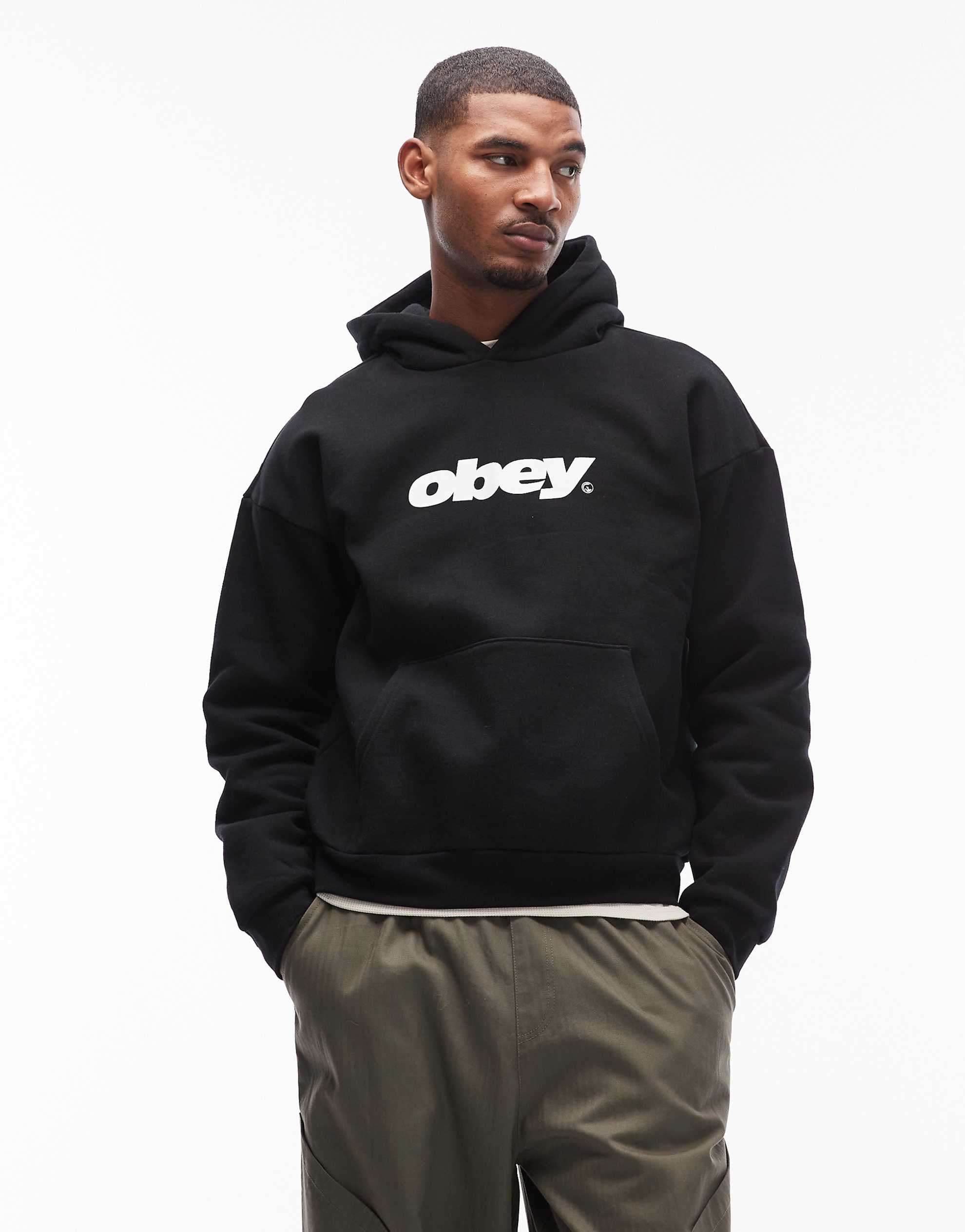 Obey bounce heavyweight oversized pullover hoodie black