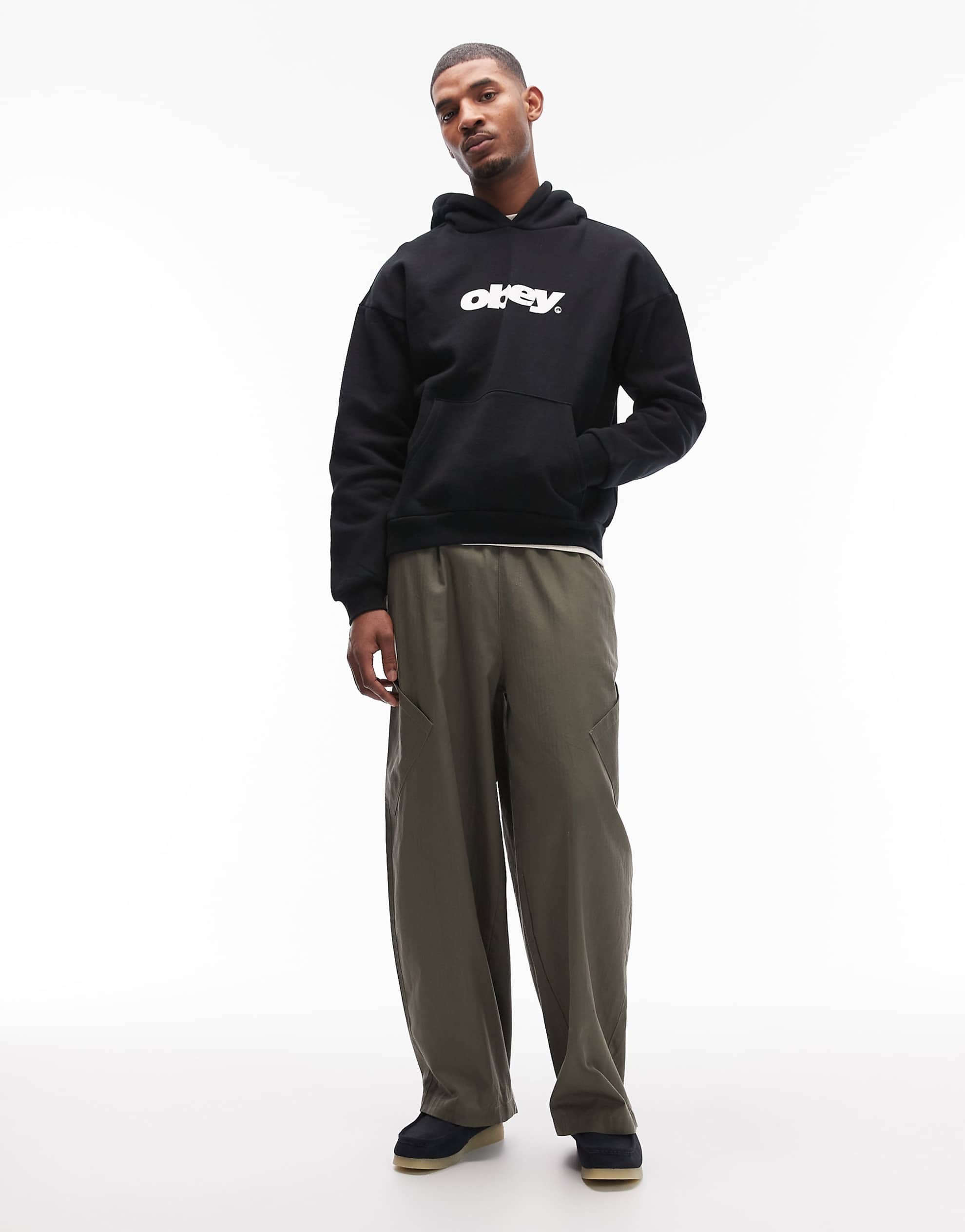 Obey bounce heavyweight oversized pullover hoodie black