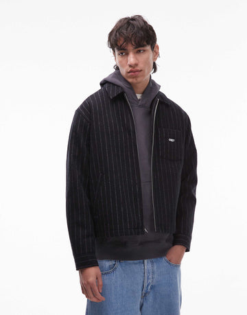 Obey vernon zip up coach jacket navy pinstripe