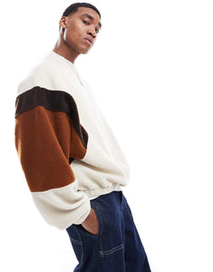 DESIGN oversized polar fleece sweatshirt colour block beige