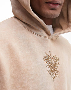 Topman oversized hoodie floral embroidery stone