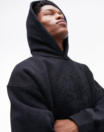 Topman oversized hoodie hand shake embroidery charcoal