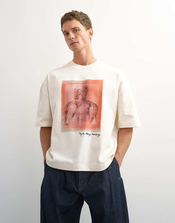 Topman x Paul Majek abstract portrait graphic t-shirt embroidery ecru