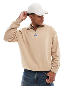 HUGO Blue neeler half zip sweatshirt beige