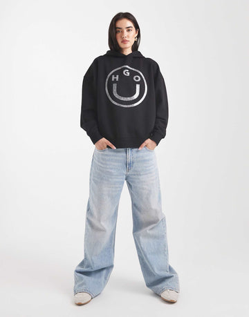 HUGO BLUE Dolasa glitter gel logo relaxed fit hoodie black