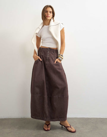 Topshop button front barrel maxi skirt chocolate