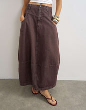 Load image into Gallery viewer, Topshop button front barrel maxi skirt chocolate