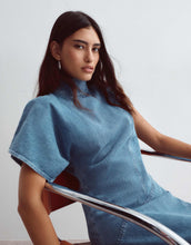 Load image into Gallery viewer, ARRANGE seam detail denim maxi dress mid wash blue