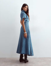 Load image into Gallery viewer, ARRANGE seam detail denim maxi dress mid wash blue