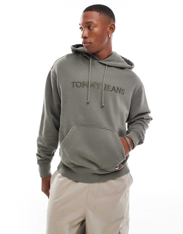 Tommy Jeans tonal linear logo hoodie washed khaki