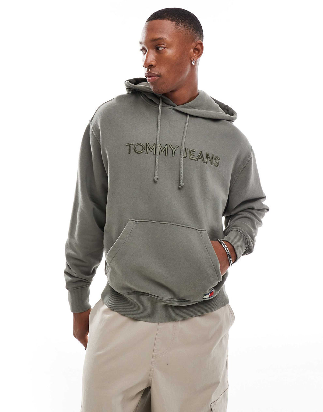 Tommy Jeans tonal linear logo hoodie washed khaki