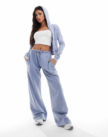 Kaiia studio cropped hoodie wide leg joggers co-ord washed blue