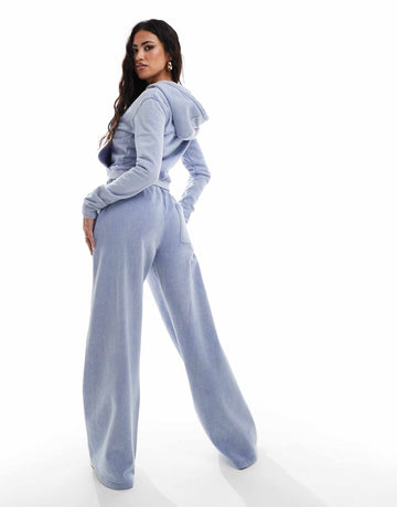 Kaiia studio cropped hoodie wide leg joggers co-ord washed blue