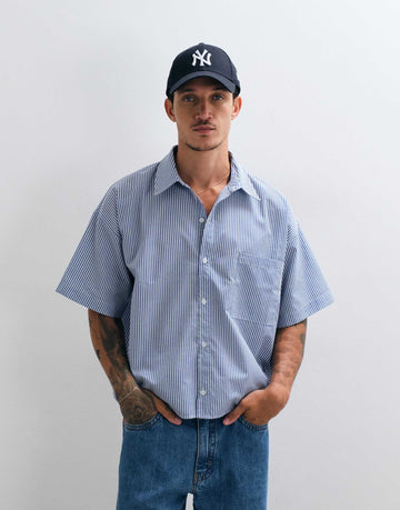 Reclaimed Vintage short sleeve boxy shirt navy stripe