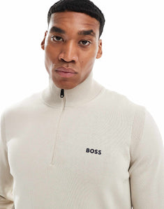 BOSS Green ever x half zip knitted jumper beige