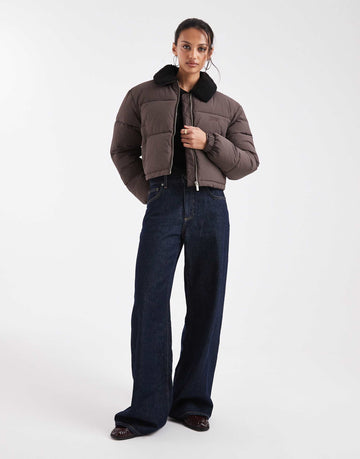 Tommy Jeans teddy collar puffer jacket brown