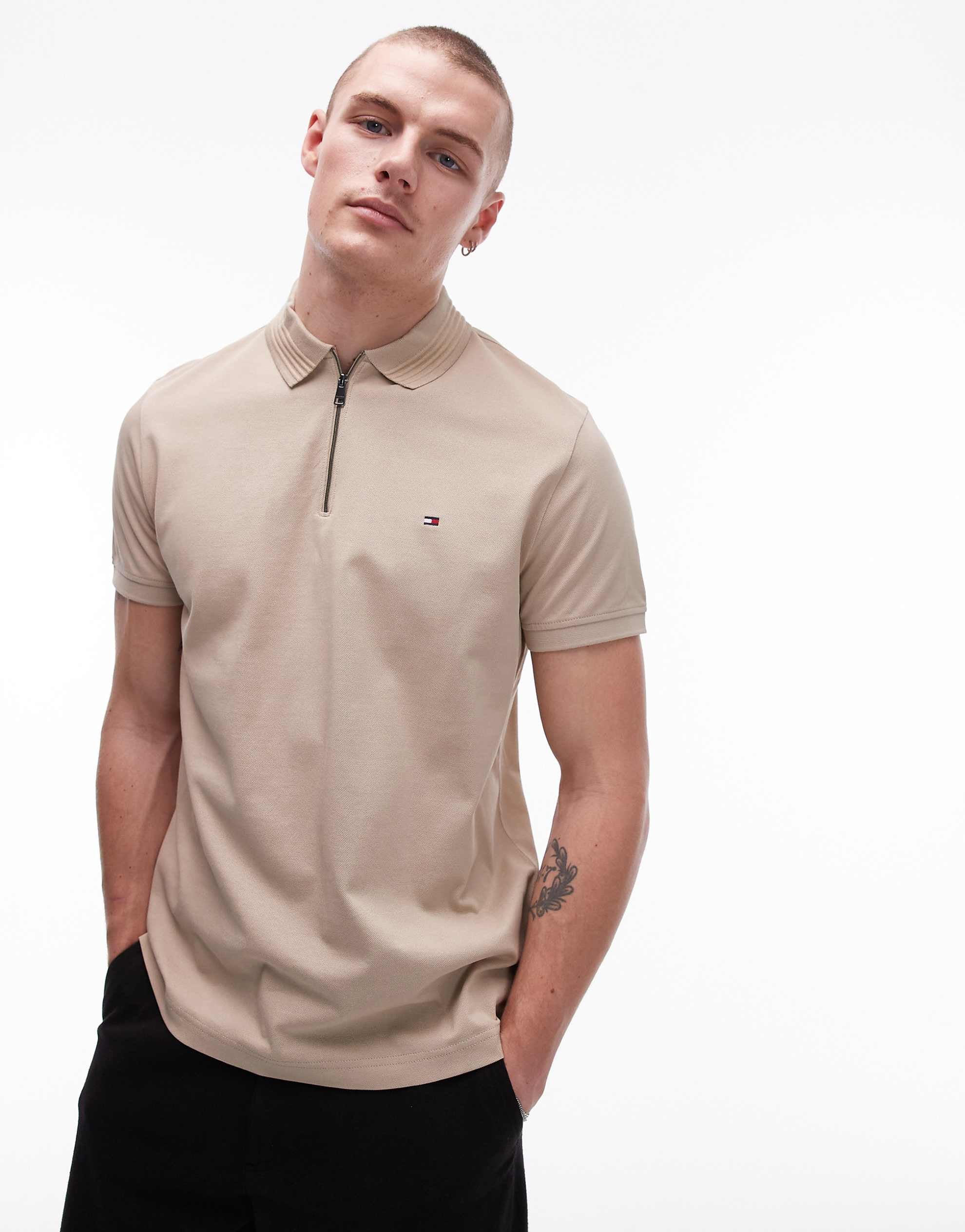 Tommy Hilfiger pique zip polo shirt beige