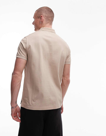 Tommy Hilfiger pique zip polo shirt beige