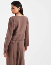 Load image into Gallery viewer, Pieces crinkle cotton tie  top wide leg trouser set chocolate brown