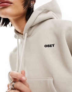 Obey bold logo cropped hoodie beige