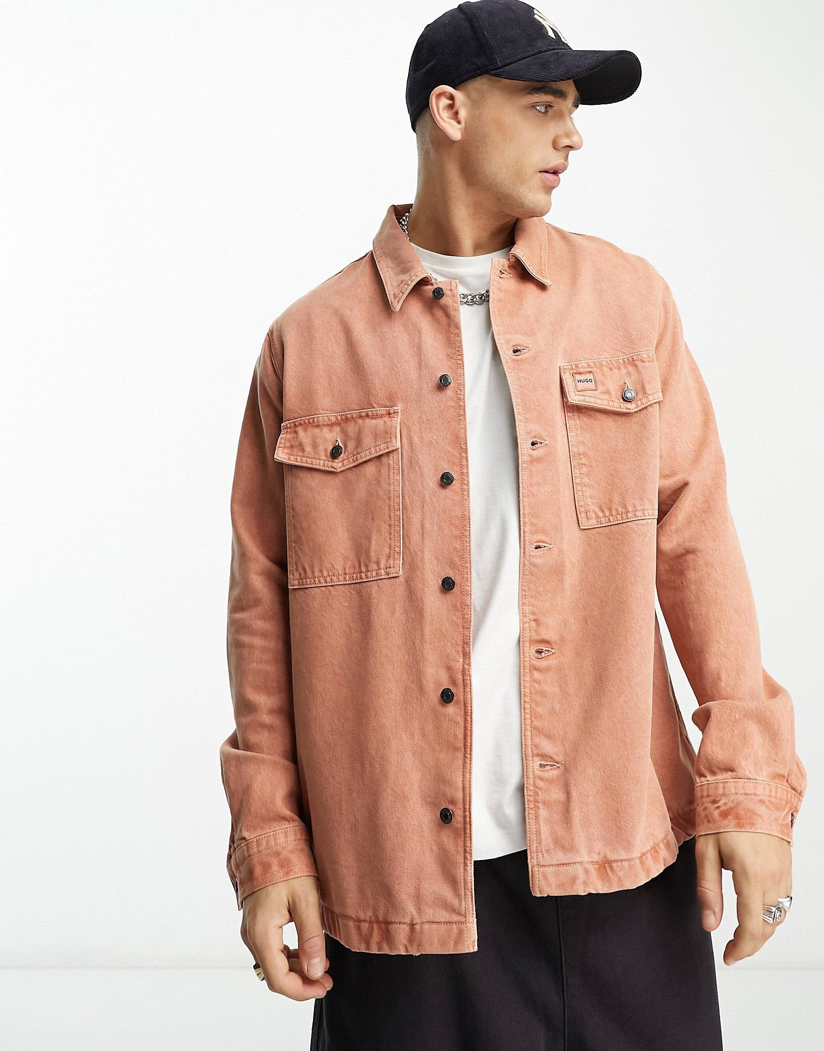 HUGO Enalu oversized overshirt washed orange