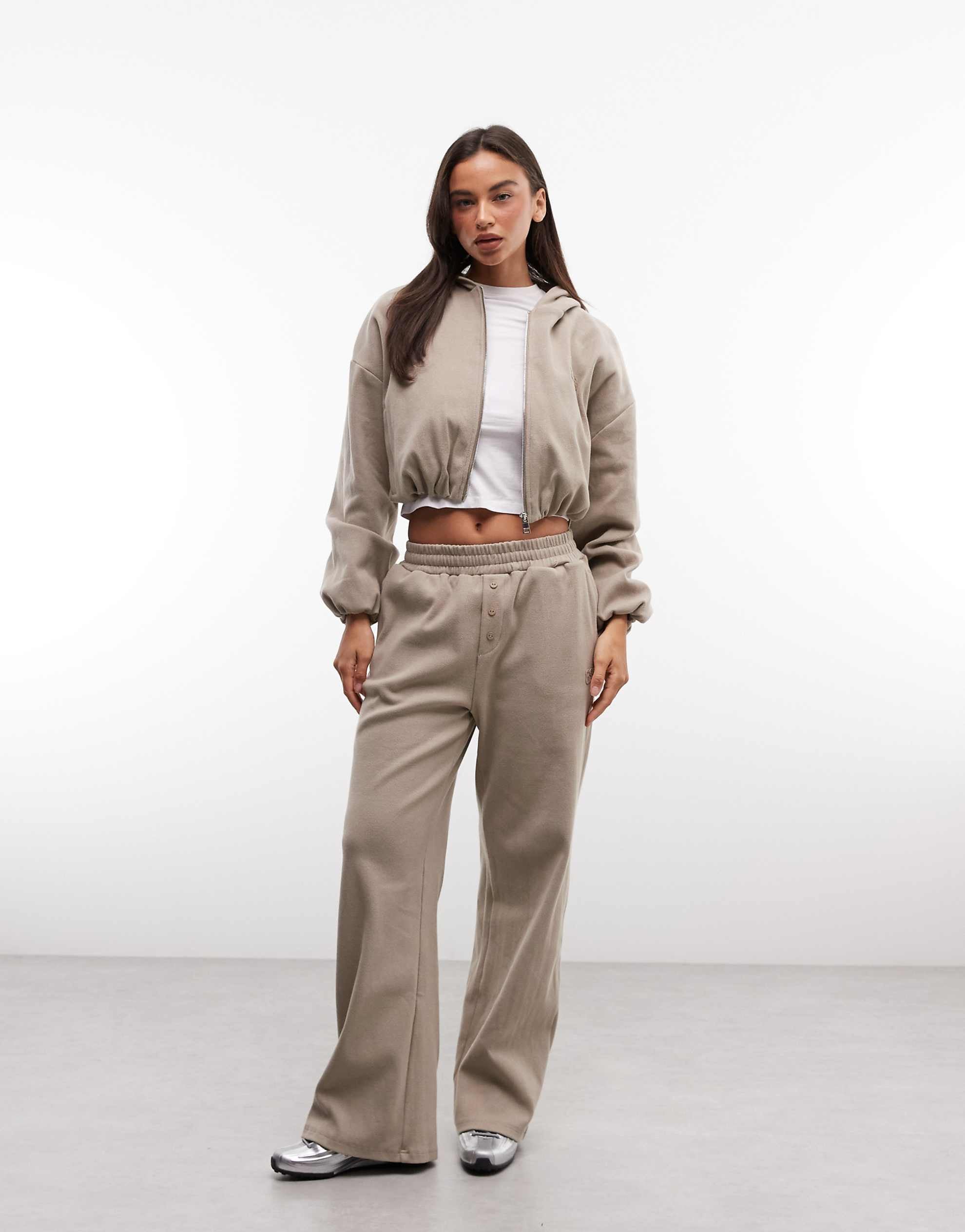 Cernucci ottoman zip-through rib co-ord brown