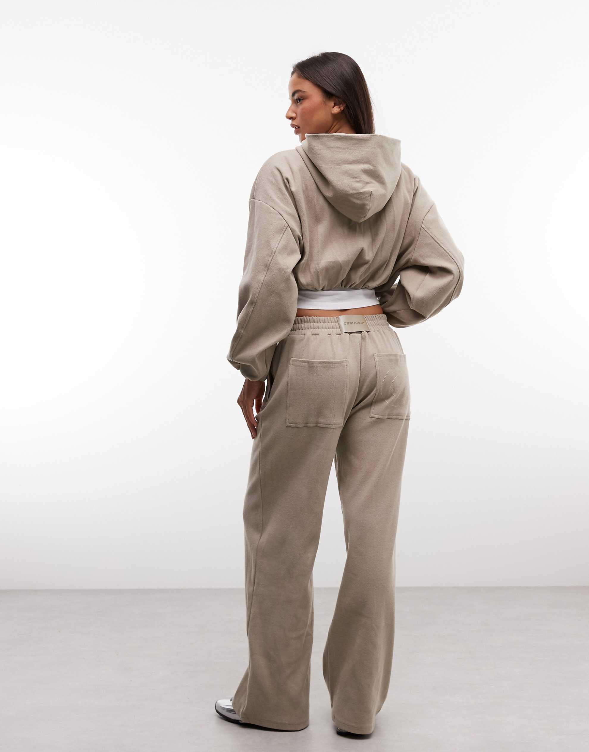 Cernucci ottoman zip-through rib co-ord brown