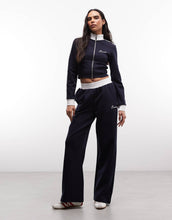 Load image into Gallery viewer, Cernucci soft touch zip through jacket wide leg logo track pants co-ord navy