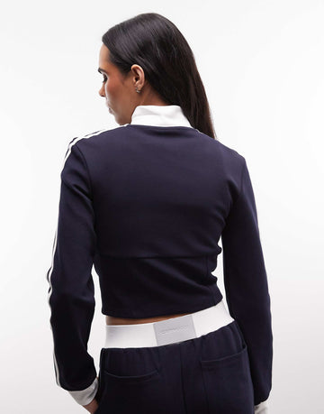 Cernucci soft touch zip through jacket wide leg logo track pants co-ord navy