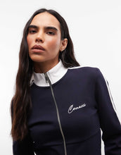 Load image into Gallery viewer, Cernucci soft touch zip through jacket wide leg logo track pants co-ord navy