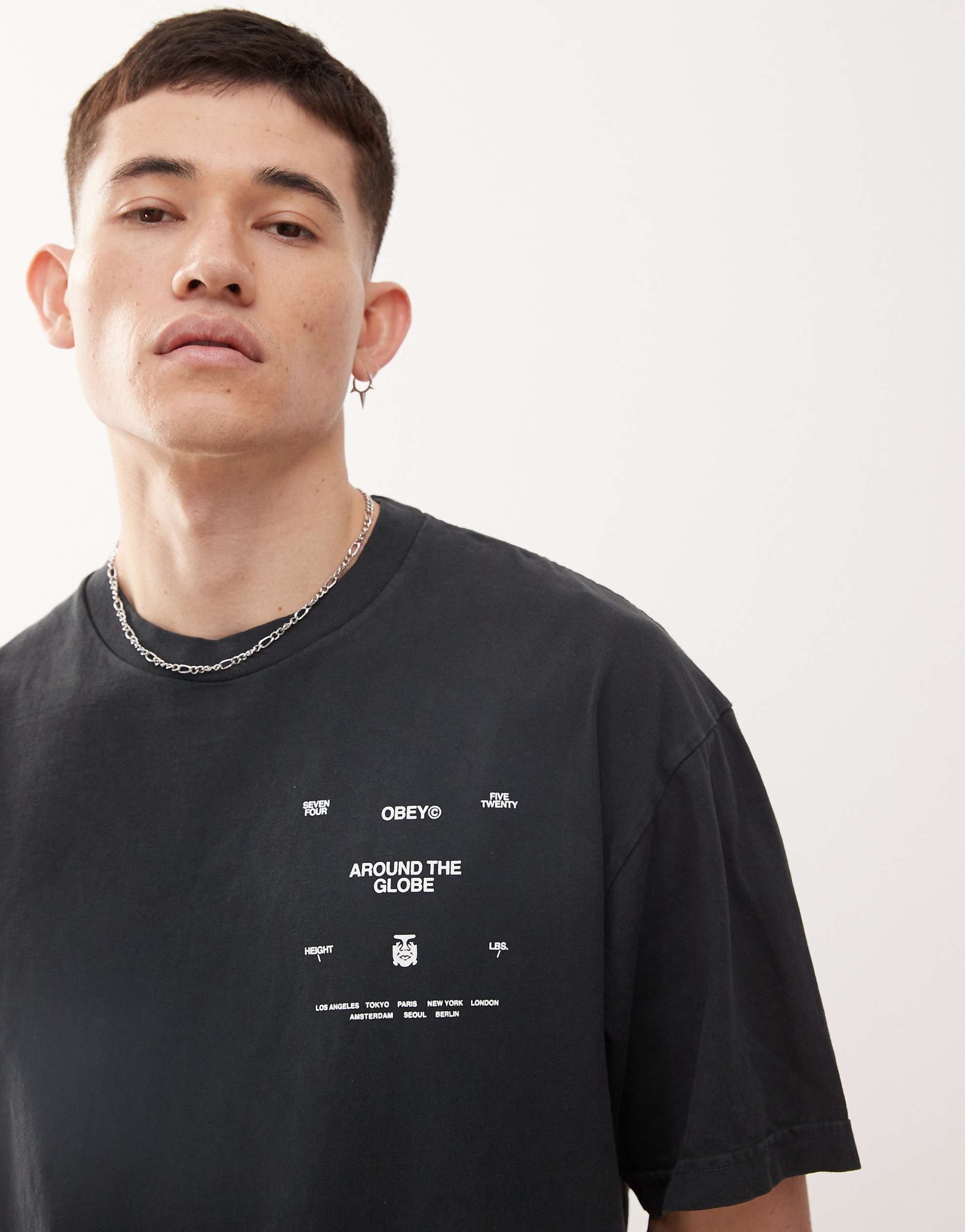 Obey around the globe graphic t-shirt true vintage black