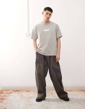 Obey bold graphic logo t-shirt pigment silver grey