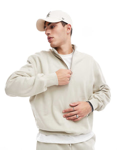 DESIGN premium oversized quarter zip sweatshirt beige