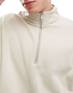 DESIGN premium oversized quarter zip sweatshirt beige