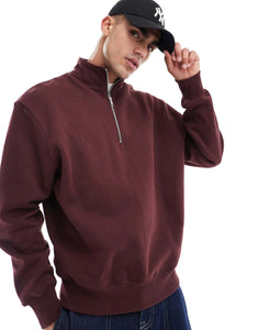 DESIGN oversized quarter zip sweatshirt burgundy