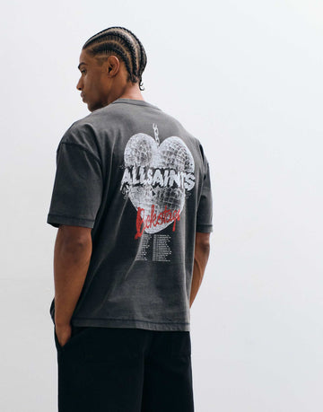 AllSaints Relfect short sleeve graphic t-shirt back print washed black.