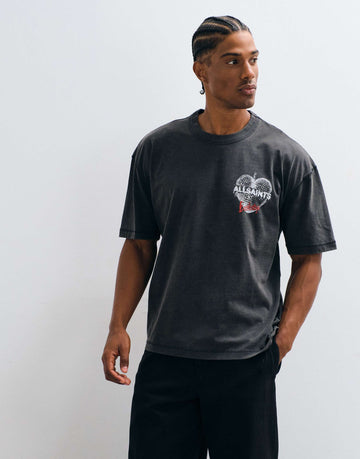AllSaints Relfect short sleeve graphic t-shirt back print washed black.