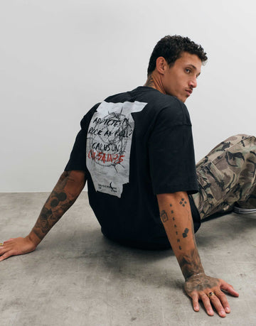 AllSaints Caller short sleeve graphic logo t-shirt back print washed black.