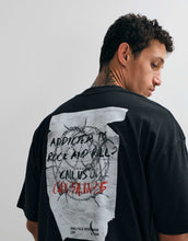 Load image into Gallery viewer, AllSaints Caller short sleeve graphic logo t-shirt back print washed black.