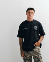 Load image into Gallery viewer, AllSaints Caller short sleeve graphic logo t-shirt back print washed black.