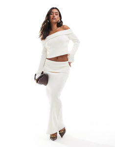 4th & Reckless off shoulder bardot jumper maxi skirt co-ord cream