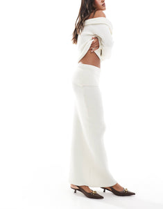 4th & Reckless off shoulder bardot jumper maxi skirt co-ord cream