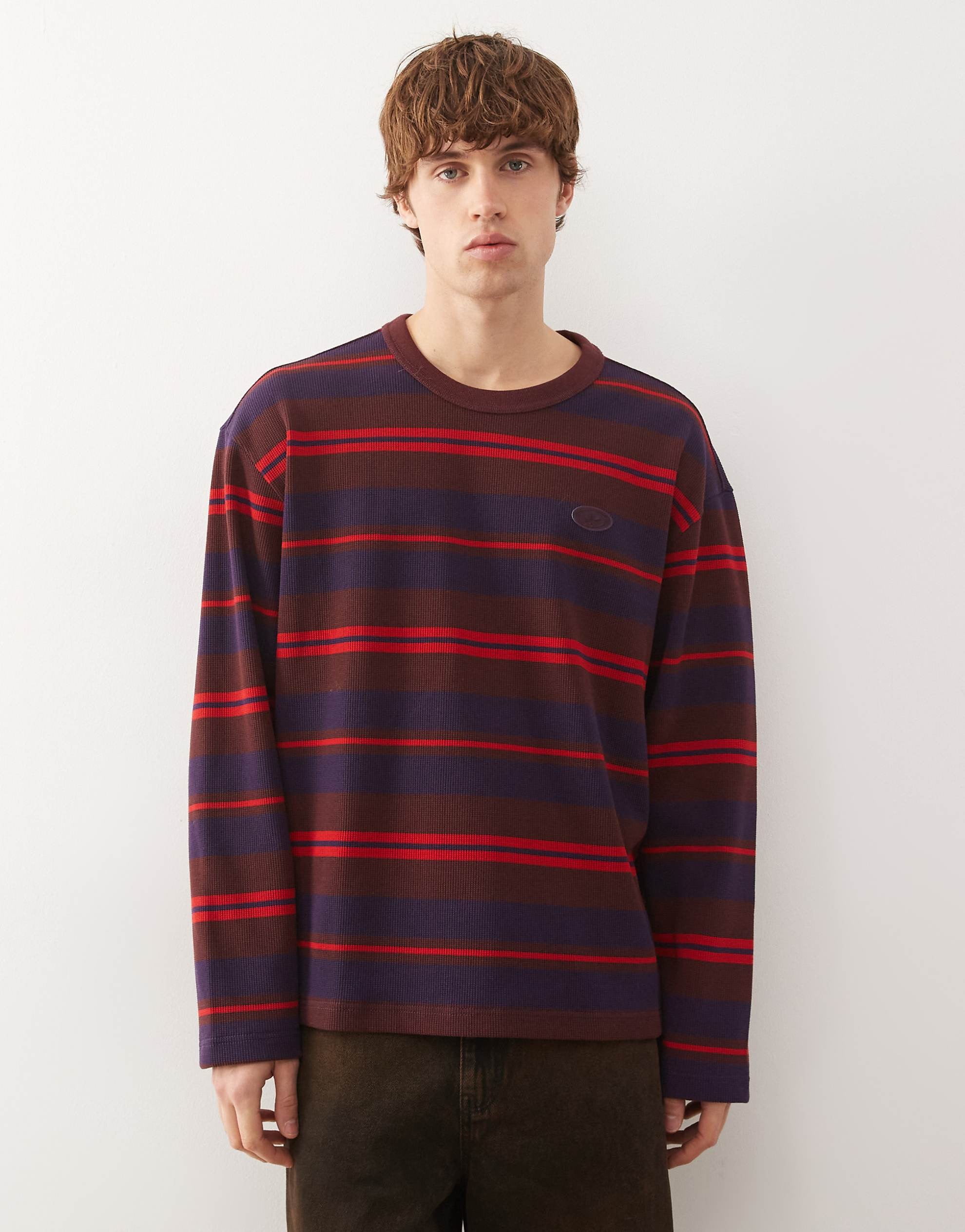 adidas Originals stripe long sleeve tshirt red burgundy