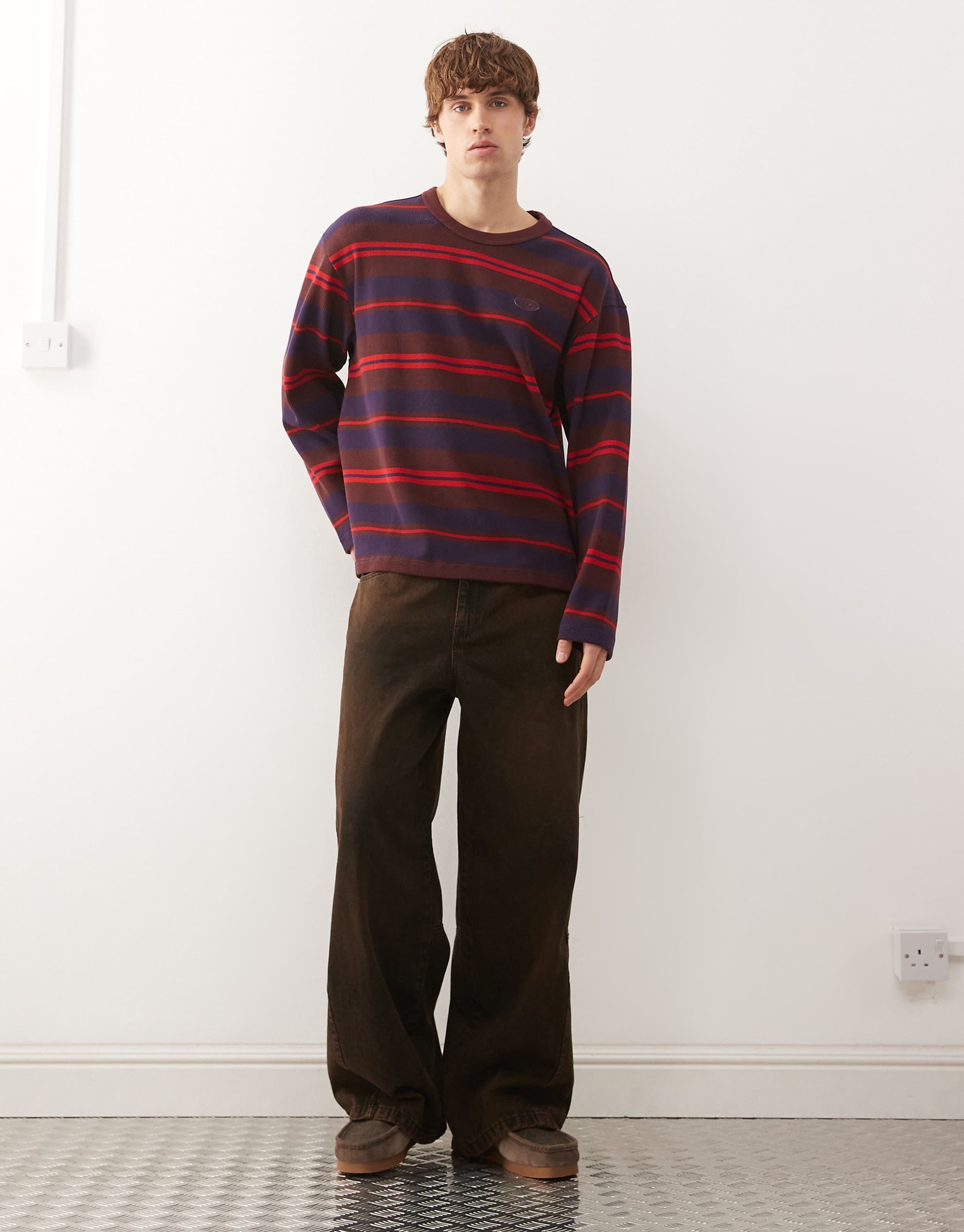 adidas Originals stripe long sleeve tshirt red burgundy