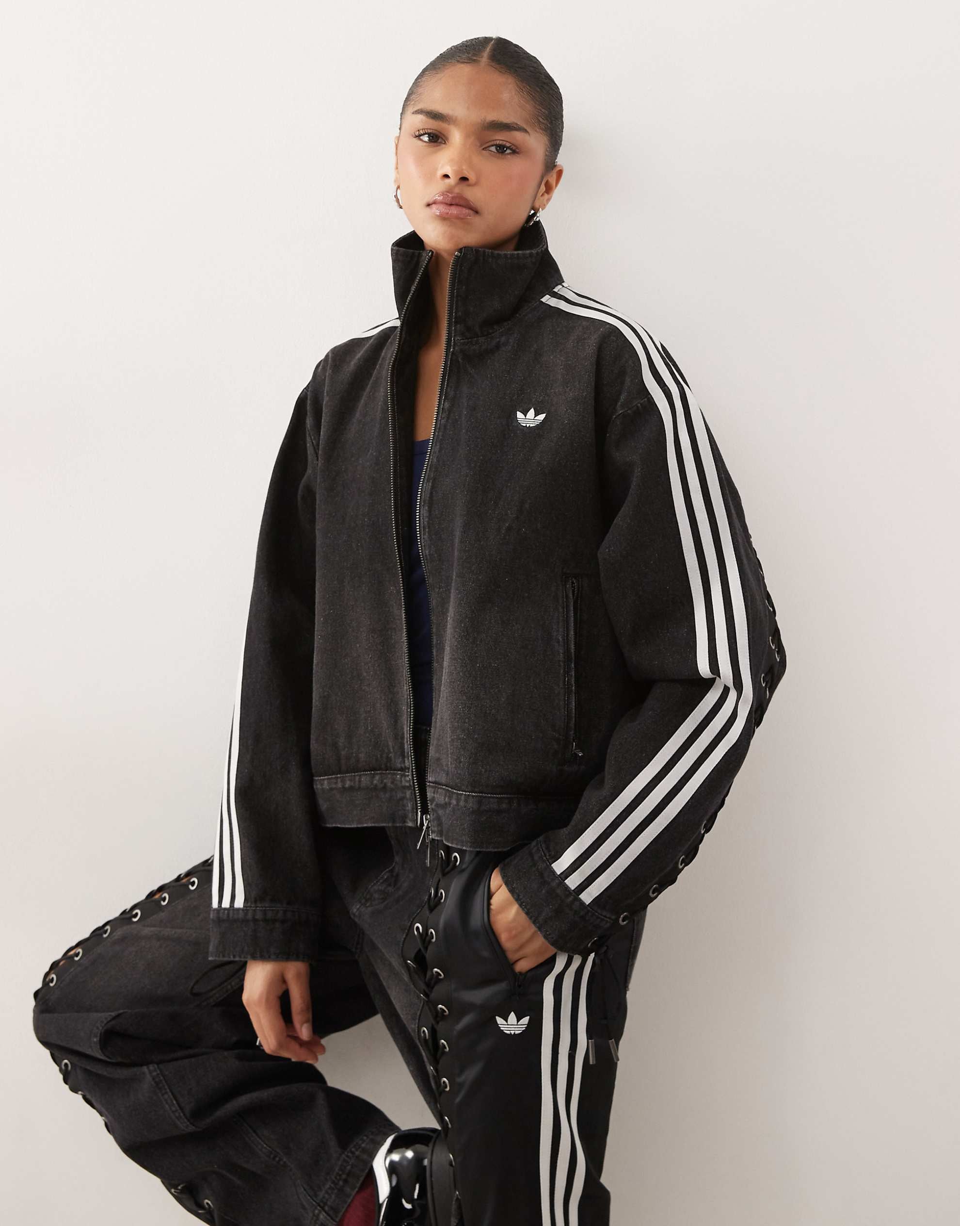 adidas Originals Firebird denim track top black