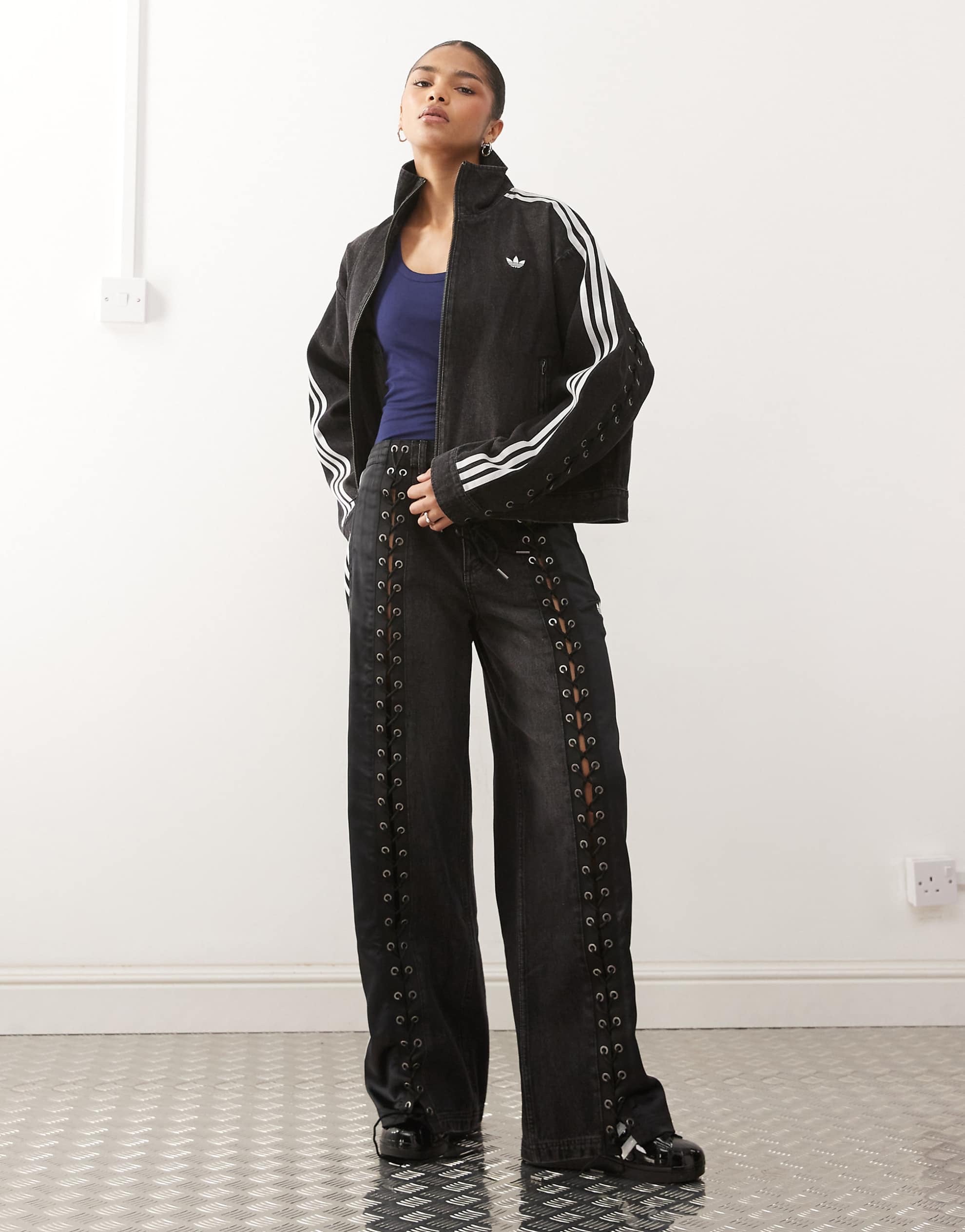 adidas Originals Firebird denim track top black