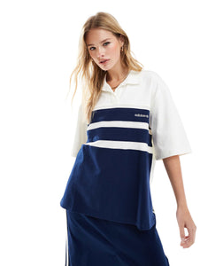 adidas Originals polo top off white indigo stripe