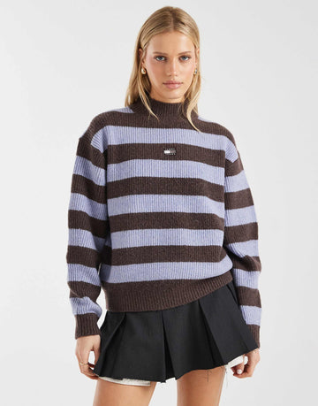 Tommy Jeans turtleneck stripe jumper lilac brown