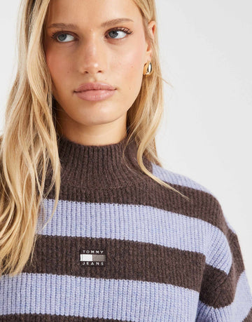 Tommy Jeans turtleneck stripe jumper lilac brown