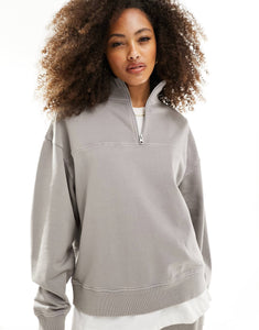 DESIGN oversized half-zip sweatshirt washed grey